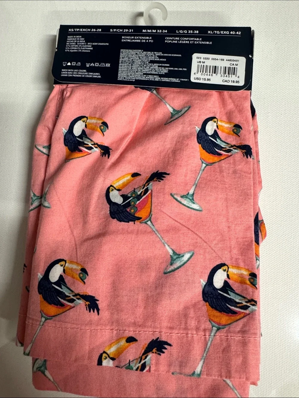American Eagle Boxers Mens Medium Pink Toucan